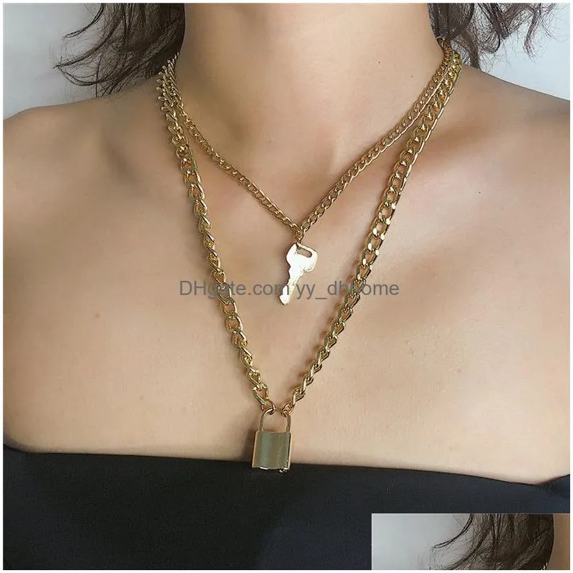 key lock necklace chokers gold chains multilayer necklaces fashion jewelry women necklace love lock pendant