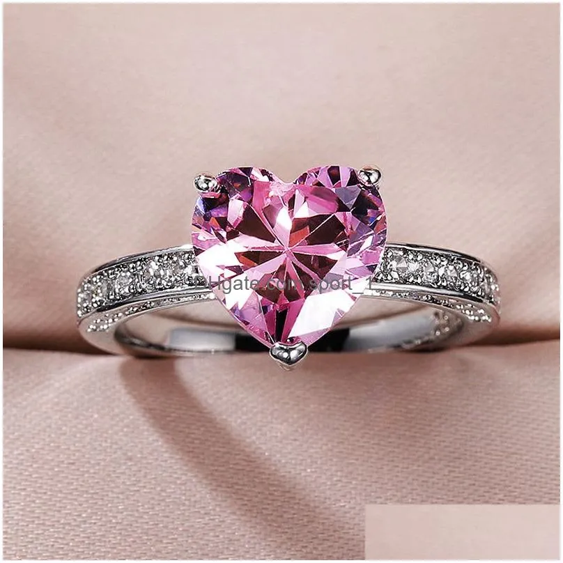heart zircon wedding rings diamond solitaire ring for women lover vanlentines gift