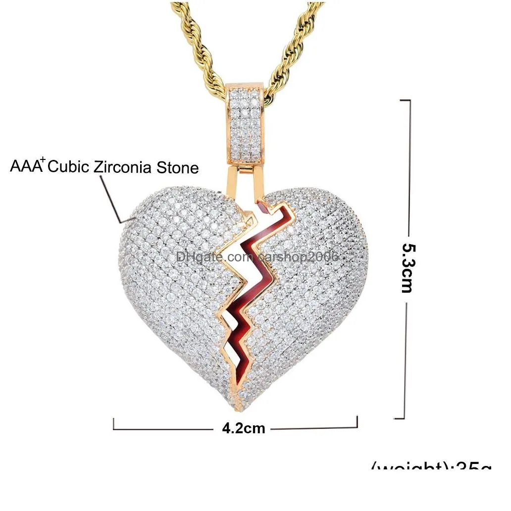 hip hop copper cubic zircon 18k gold heart necklace jewelry set 60cm chains combination joint hearts pendant diamond iced out necklaces for women men drop