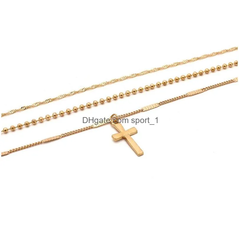 multilayer juses cross pendant necklace gold chain chokers necklaces woomen fashion jewelry will and sandy