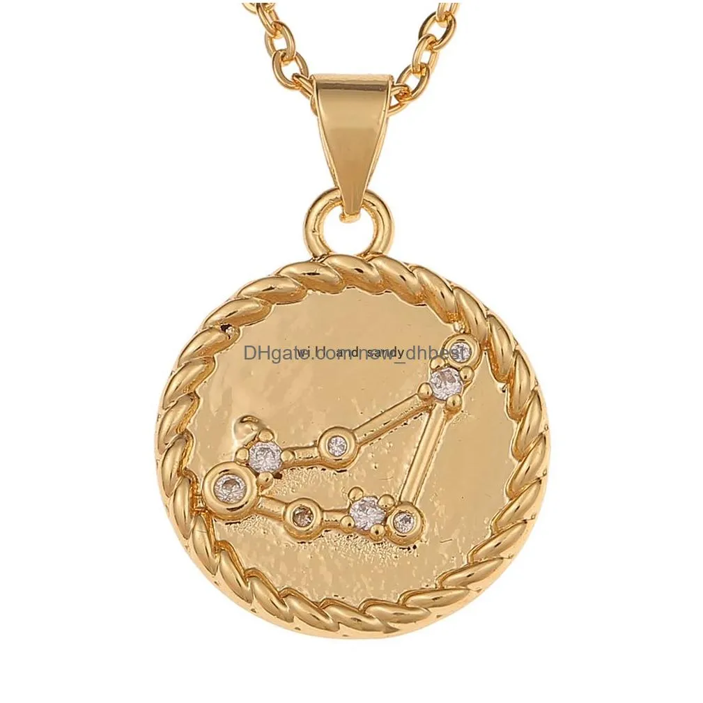 12 zodiac sign necklace gold chain copper libra crystal coin pendants charm star sign choker astrology necklaces for women fashion jewelry will and