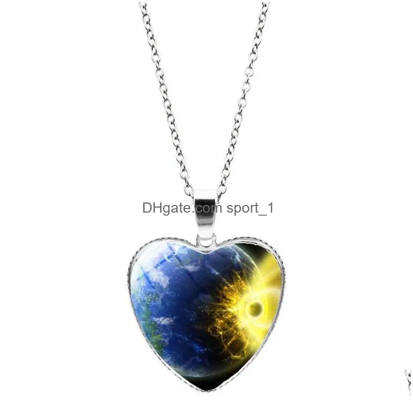 universe star moon heart necklace cabochon heart pendant women necklace fashion jewelry gift will and sandy