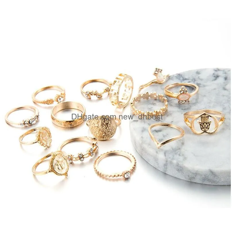 gold hand crown ring jewelry sets diamond stacking midi rings for women fashion jewelry