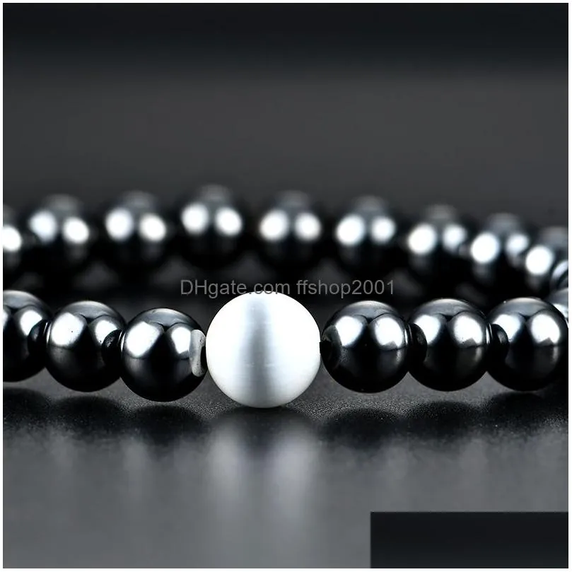 magnetic hematite bracelet point white stone beaded strands wristband bangle cuff for women mens powerfashion jewelry will and sandy