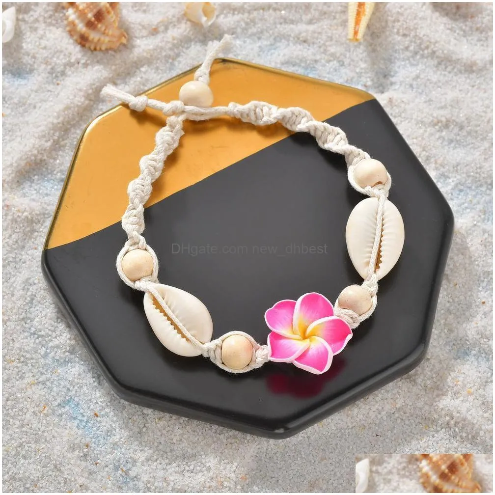 new fashion bohemian flower shell anklets hand woven beach anklets food chains for women fashion jewelry will and sandy gift