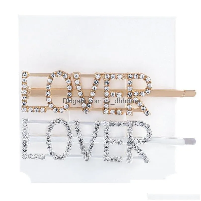 glitter crystal bobby pin silver gold letter love hope happy dream hair pins hair clips barrettes women girls fashion jewelry will and