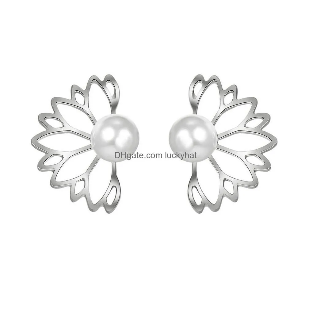 trendy hollow out lotus flower stud earrings silver gold plated earring women lady party fashion fine jewelry