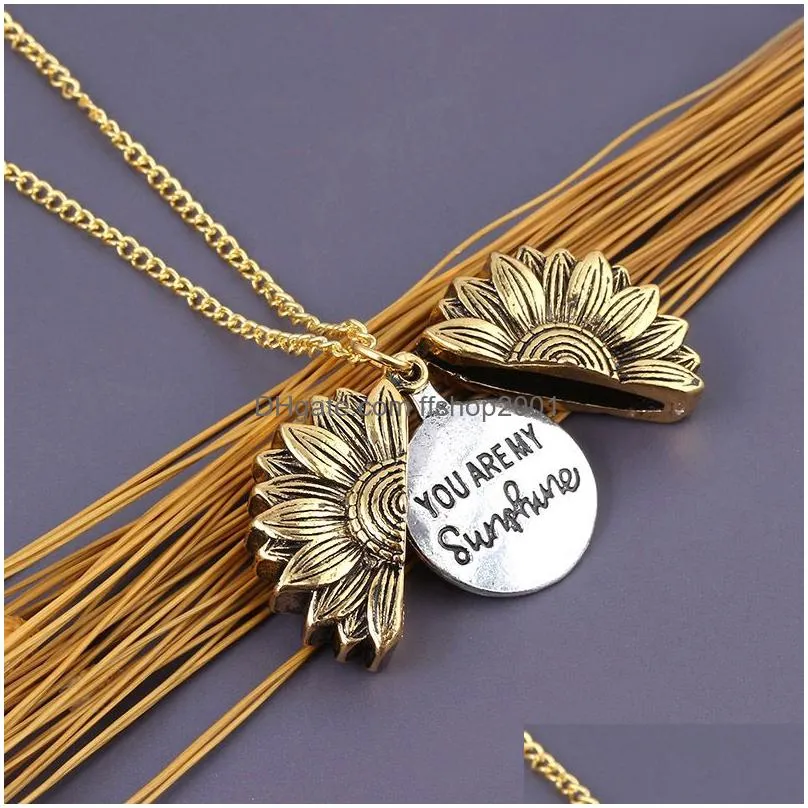 you are my sunshine sunflower necklaces for women rose gold silver color long chain sun flower female pendant necklace jewelry