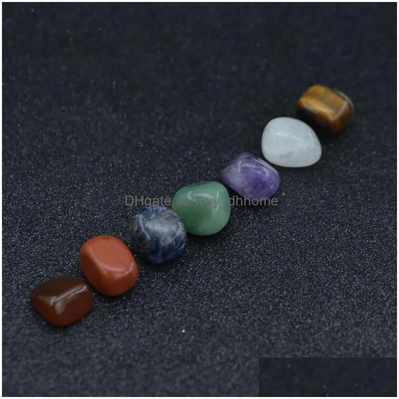 7pcs/set polished energy 7 chakra stone arts natural stone tumbled quartz yoga energy bead for healing decoration velet bag packing tiger eye amethyst