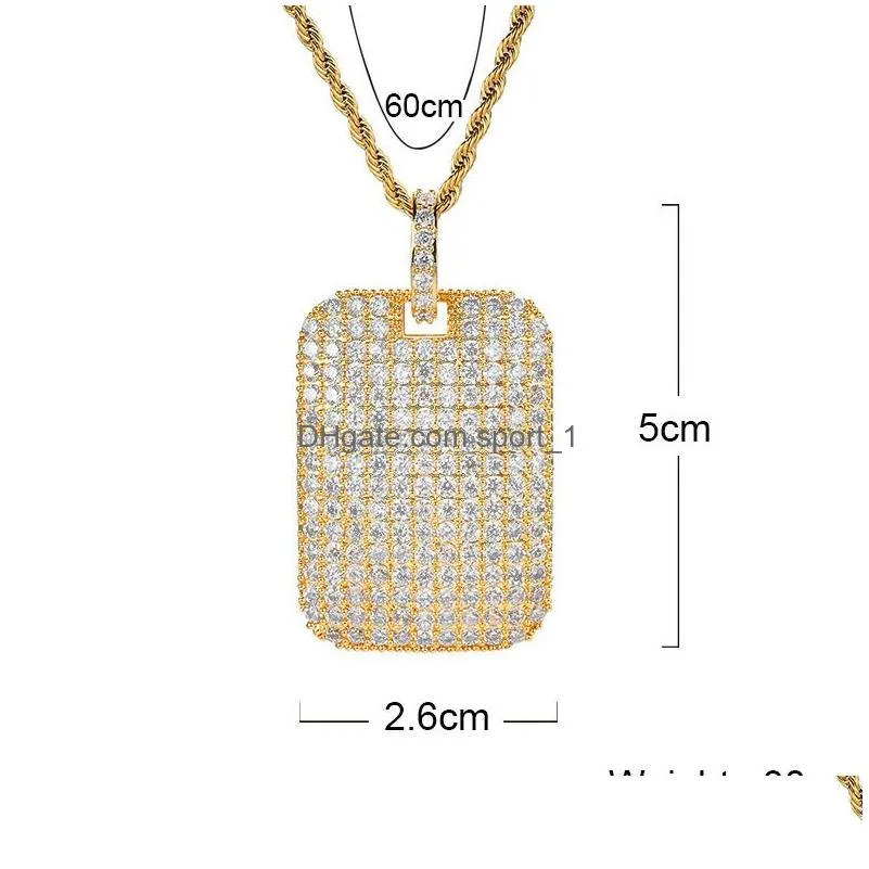 18k gold cubic zirconia army tag necklace jewelry set bling diamond hip hop square pendant necklaces for women men stainless steel chain will and sandy