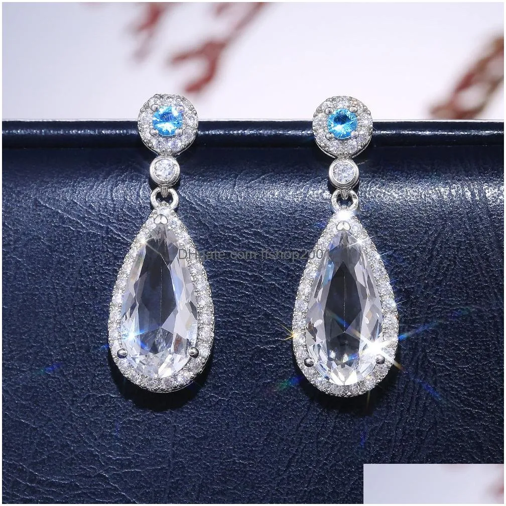 cubic zirconia water drop earrings diamond women ear rings dangle engagement wedding fashion jewelry will and sandy gift