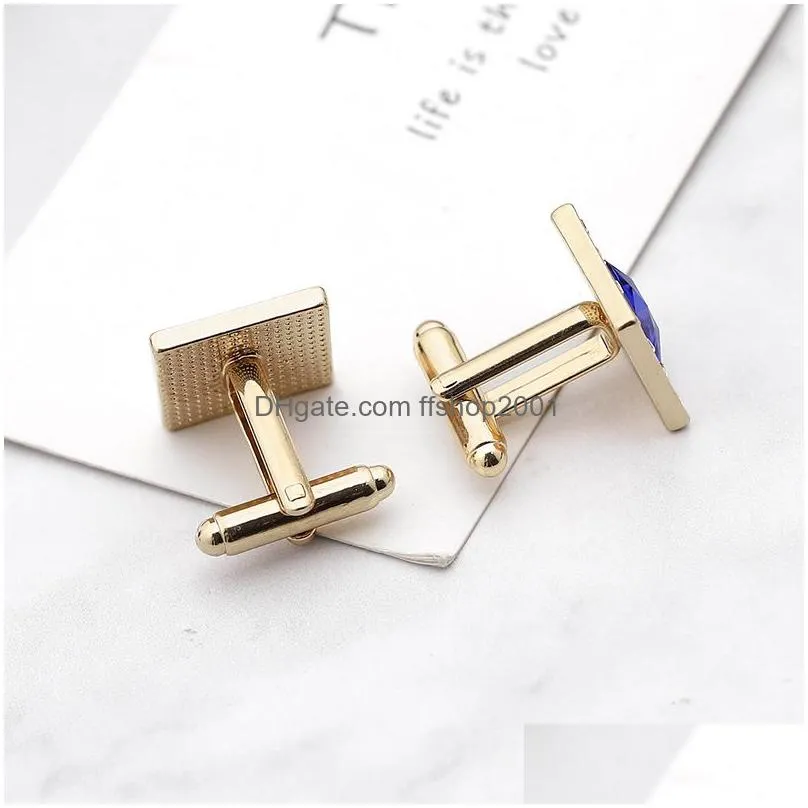 gold crystal cuff links men square zircon formal business shirt cufflinks button fashion jewelry will and sandy