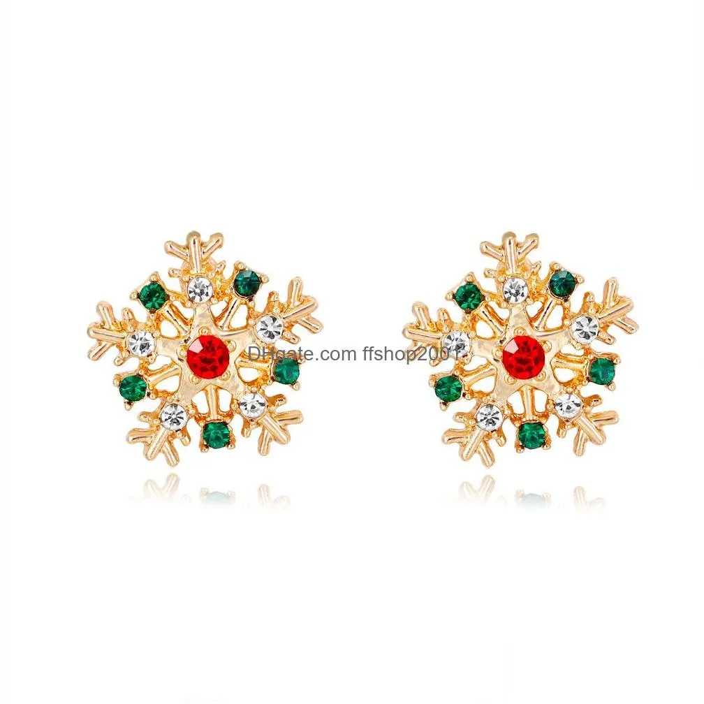 gold christmas stud earrings crystal snowflake snowman reindeer earrings for women girls fashion jewelry will and sandy gift