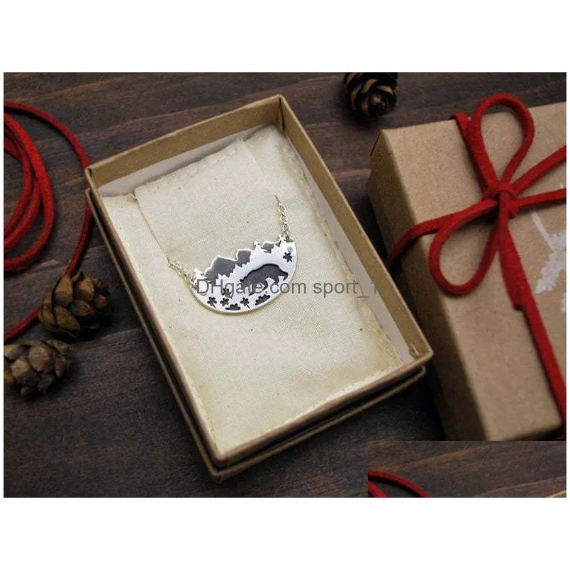 black bear in wildflower meadow pendant necklace trees charm necklaces for women female fashion wedding jewelry accessories