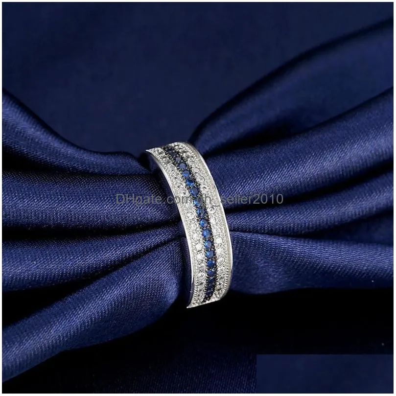 rows cubic zirconia diamond ring band finger blue cz engagement wedding rings for women fashion jewelry will and sandy