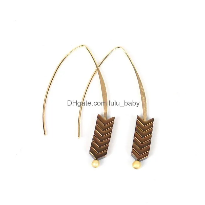 2021 fashion bohemia dangle earrings golden copper v shaped arrow hematite earrings drop for women retro earring hook jewelry gift
