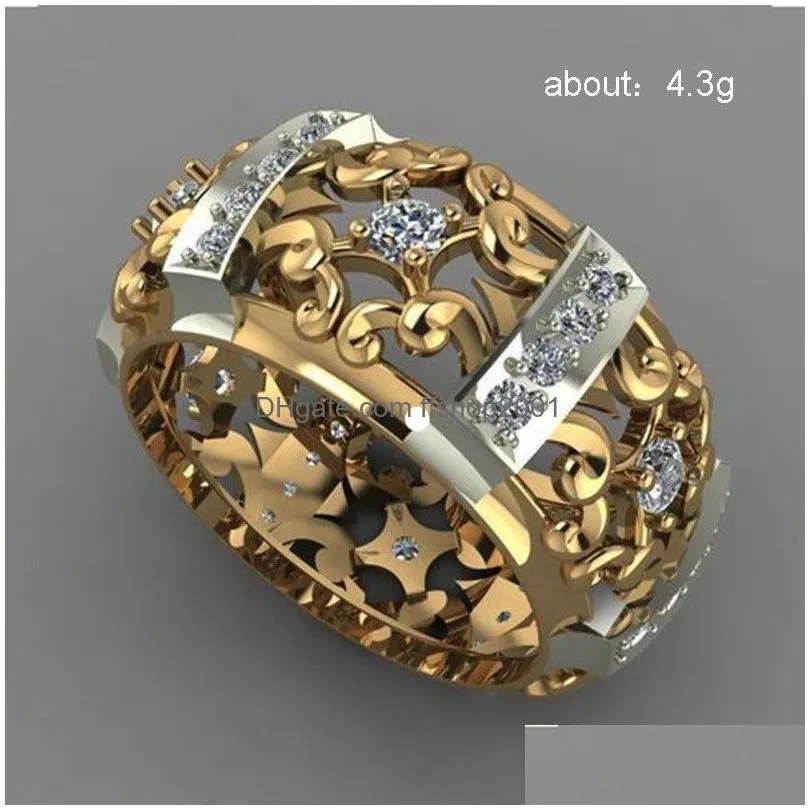 hollow flower two tone ring diamond ring engagement rings for women fashion jewelry women rings wedding rings jewelry 80509