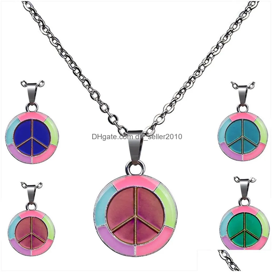 noctilucence peace symbol pendant necklace color changing temperature sensing mood necklaces women children fashion jewelry will and