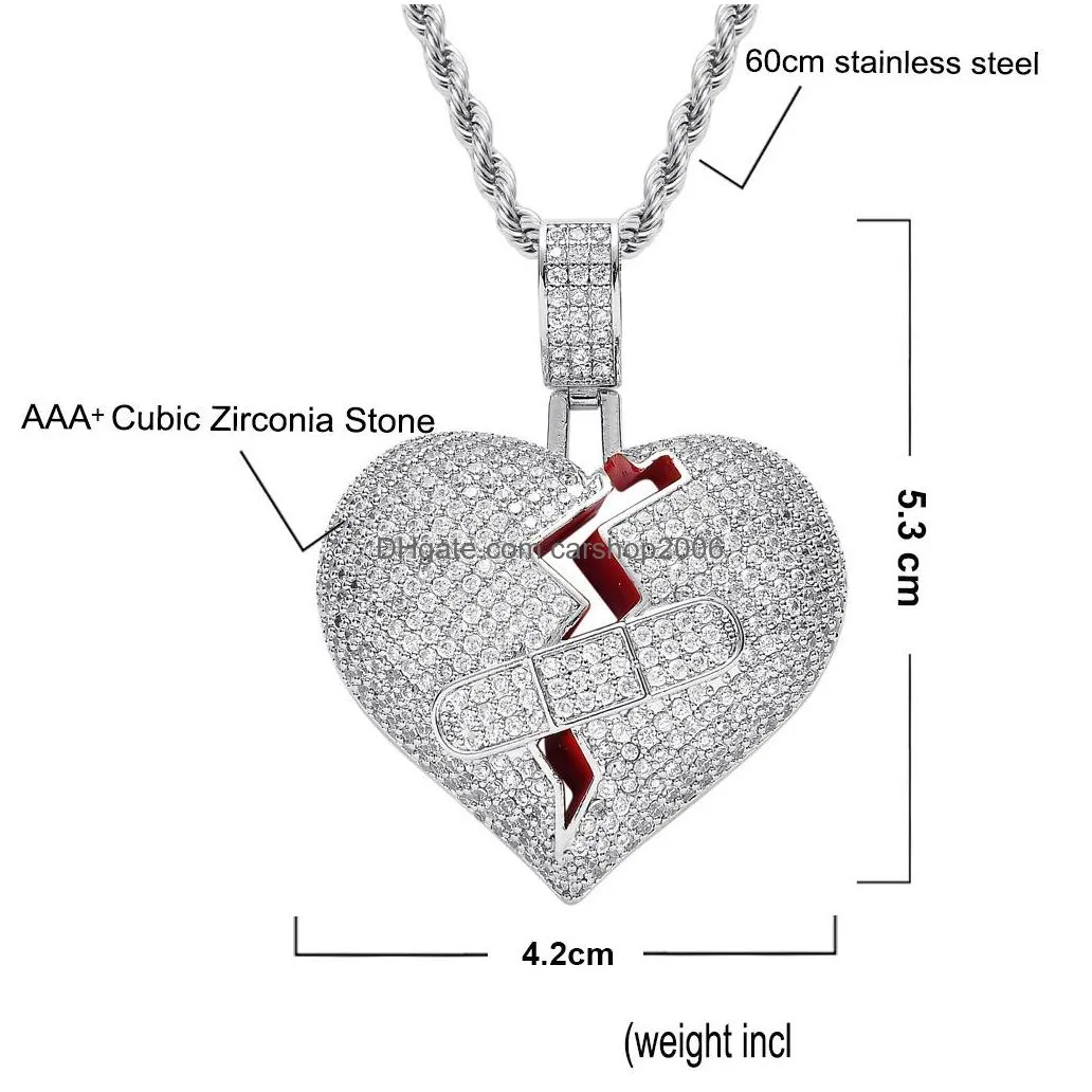 hip hop copper cubic zircon 18k gold heart necklace jewelry set 60cm chains combination joint hearts pendant diamond iced out necklaces for women men drop