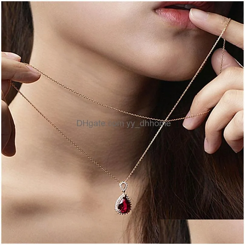 blue red diamond water drop necklace rose gold chains women crystal necklaces fashion jewelry gift will and sandy