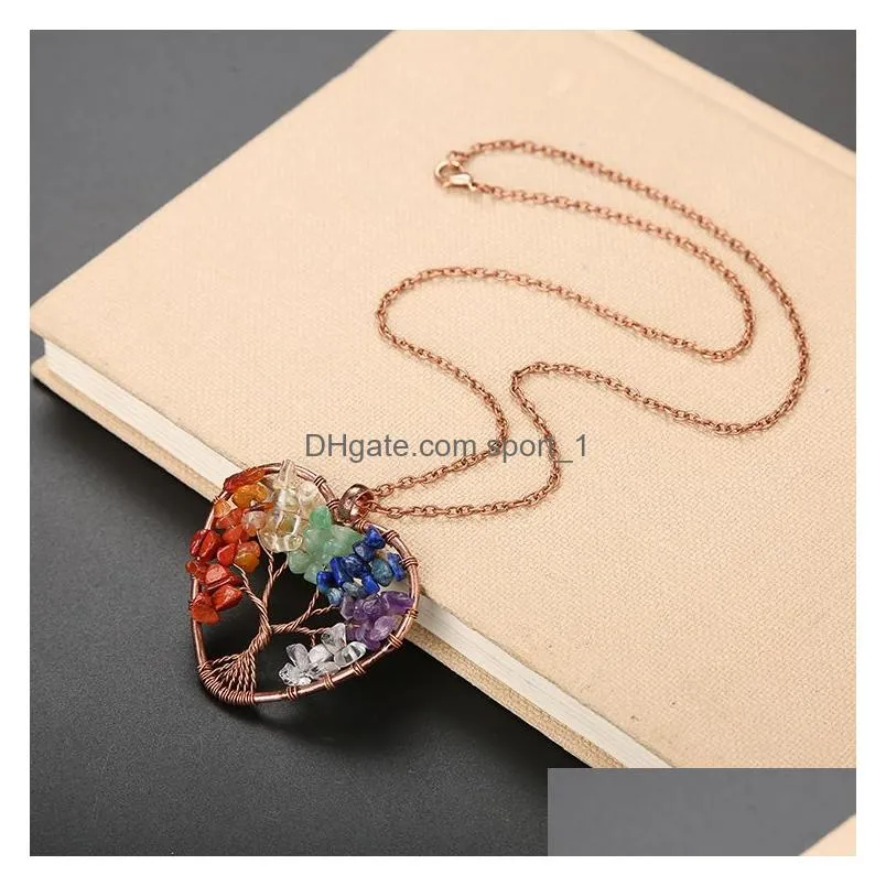 chakra heart pendant necklace wire natural stone beads tree of life necklaces for women children fashion jewelry will and sandy