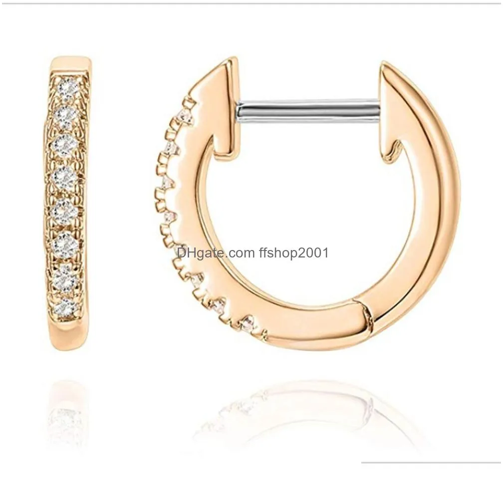 copper inlaid zircon dangle earring hiphop men simple geometric shape earrings gold plated screw thread ear stud accessories