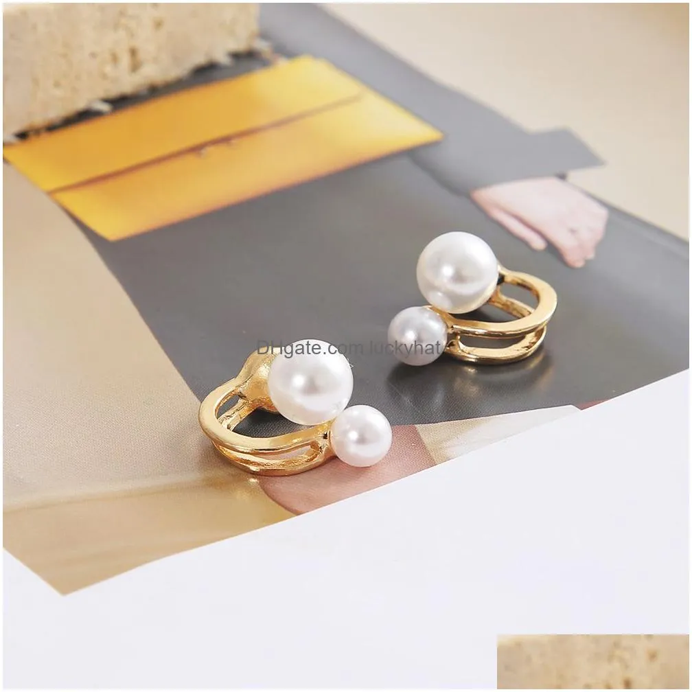 new cute pearl studs hoop earrings for women gold color eardrop minimalist tiny huggies hoops wedding fashion jewelry