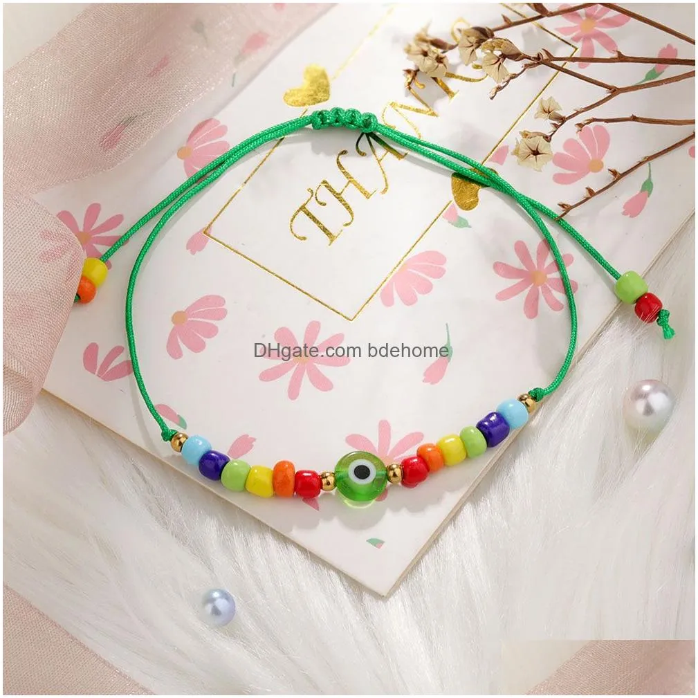 turkish evil eye bracelet for women fashion beads 2021 bohemian rainbow beaded jewelry rope string lucky bracelets