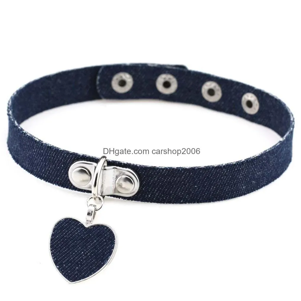 heart pendant gothic denim chokers necklace button adjustable women necklaces necklet fashion jewelry will and sandy