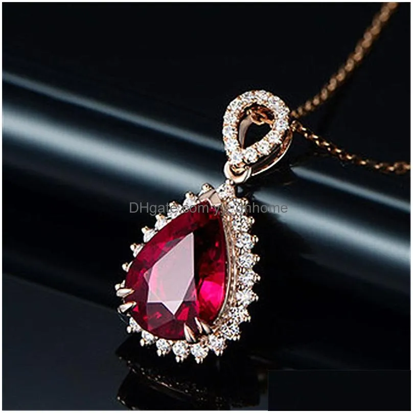 blue red diamond water drop necklace rose gold chains women crystal necklaces fashion jewelry gift will and sandy