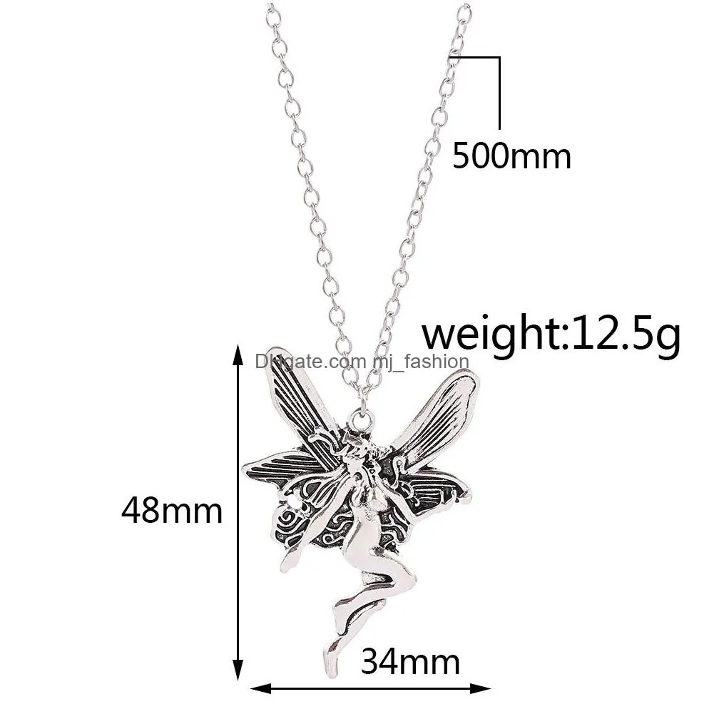 ancient punk statement angel fairy wings pendant necklace for women chains choker jewelry goth gothic vintage accessories