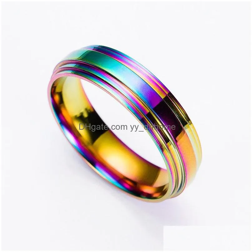 rainbow stainless steel rings women rings band women men rings wedding ring fashion jewelry gift 080266