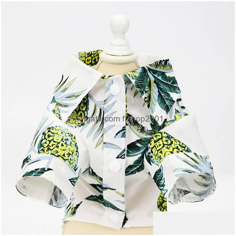 summer dog shirts blouse tops hawaii coconut tree pattern puppy coat jacket outfit dogs apparel clothes yellow white will and sandy