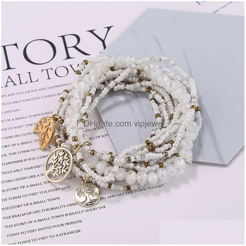 boho life of tree leave multi layered bracelet for women bohemian crystal seed beads bracelets african jewelry pulseras mujer