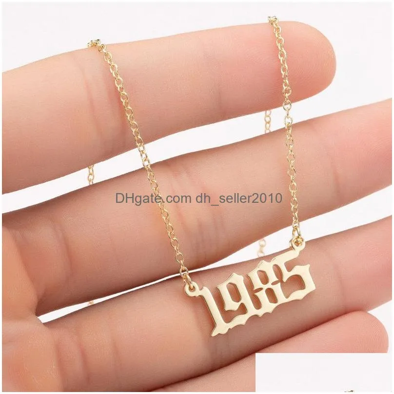stainless steel birthday year number pendant necklace silver gold chains initial necklaces for women fashion jewelry will and sandy