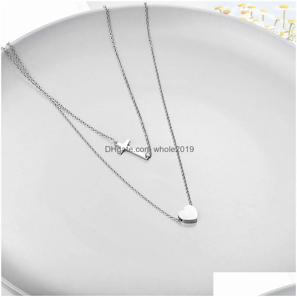 trendy layered tiny cross heart necklace gold chain necklaces for women girl silver choker party wedding jewelry