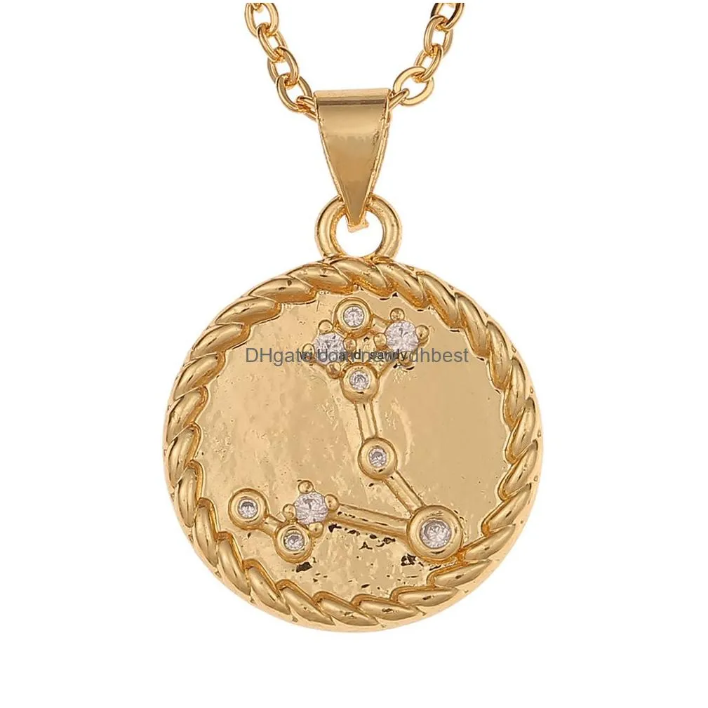 12 zodiac sign necklace gold chain copper libra crystal coin pendants charm star sign choker astrology necklaces for women fashion jewelry will and