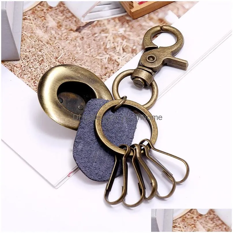 retro anncient bronze  hat lather key ring quicklink keychain holders for men fashion jewelry will and sandy