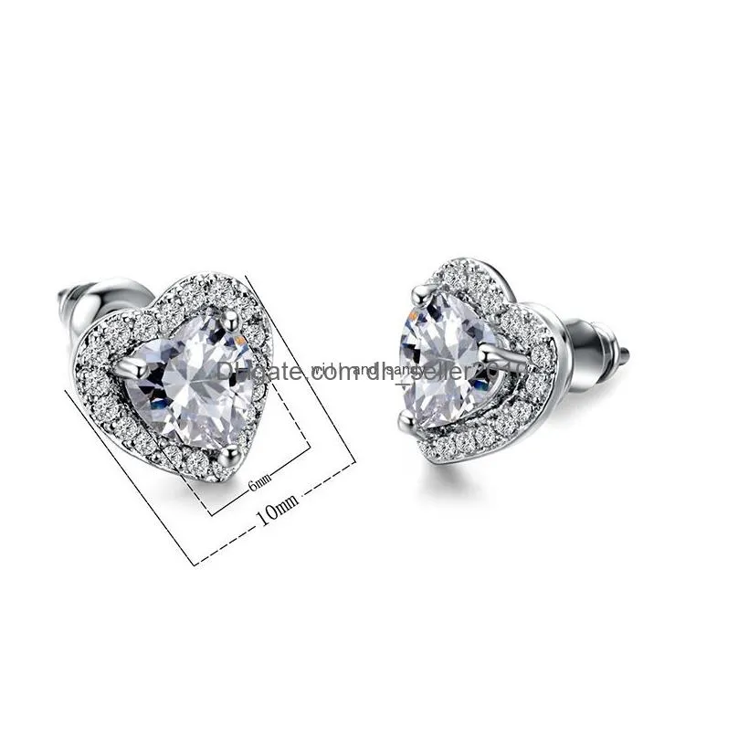 cubic zircon heart stud earrings love red green purple crystal ear rings studs for women fashion jewelry will and sandy