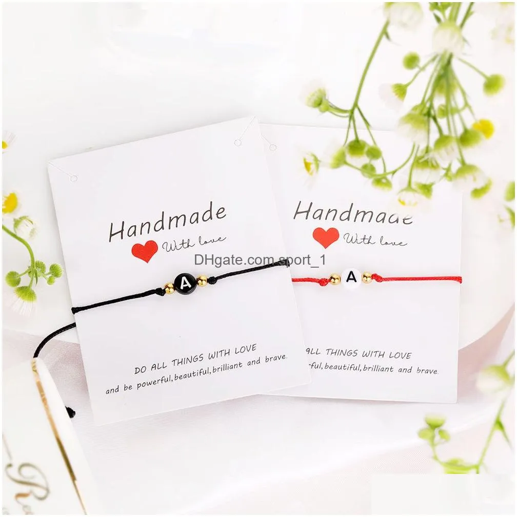 handmade 26 letter bracelet black red thread string rope women men initials name adjustable bracelets statement couple jewelry