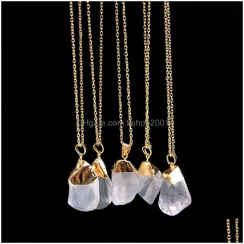 irregular crystal natural stone pendant necklace gold chains women mens necklaces fashion jewelry will and sandy