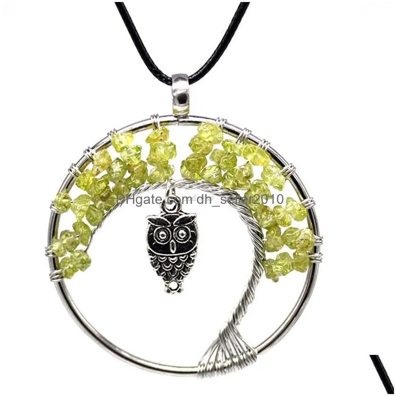 crystal tree of life owl 7 chakra natural stone necklace pendant women kids necklaces fashion jewelry will and sandy