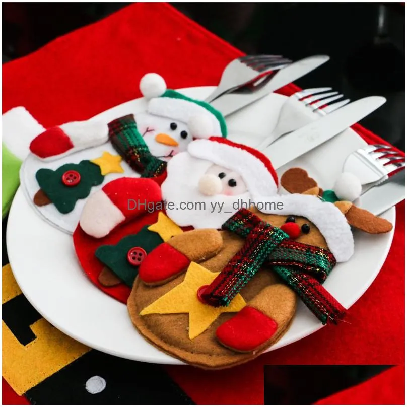 cartoon christmas santa snowman tableware cover fork spoon case bags christmas decorations home decor gift 