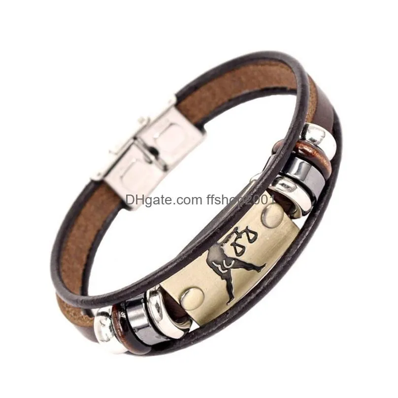 12 constell horscope charm bracelet id tag leather multilayer wrap bracelets bangle cuff fashion jewelry will and sandy gift
