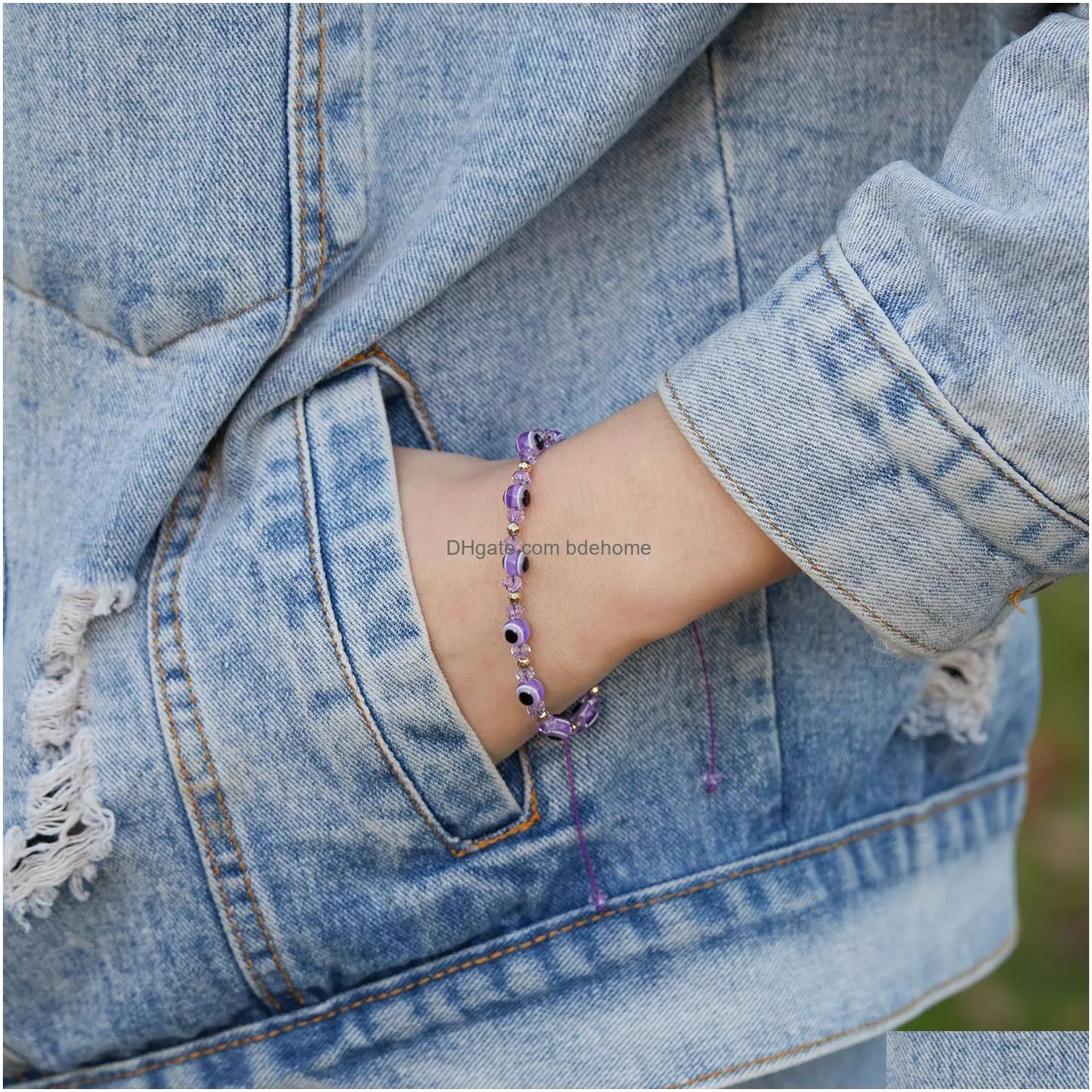 fashion rainbow crystal beads evil blue eye strands bracelet for couple men women adjust rope luck lgbt friends hand braid jewelry