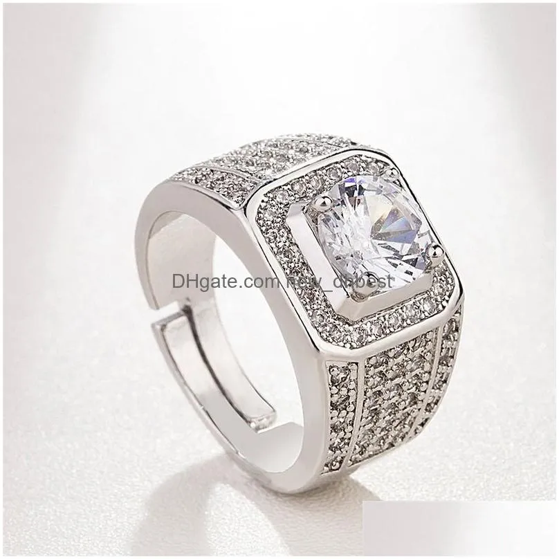 open adjustable diamond cluster rings band finger silver champion cubic zirconia ring for men fashion jewelry will and sandy