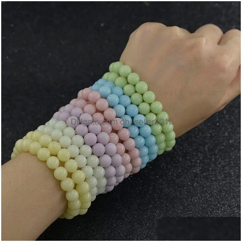 glow in the dark luminous stone beaded strand bracelets multi color fluorescent bracelet for women men fashion jewelry