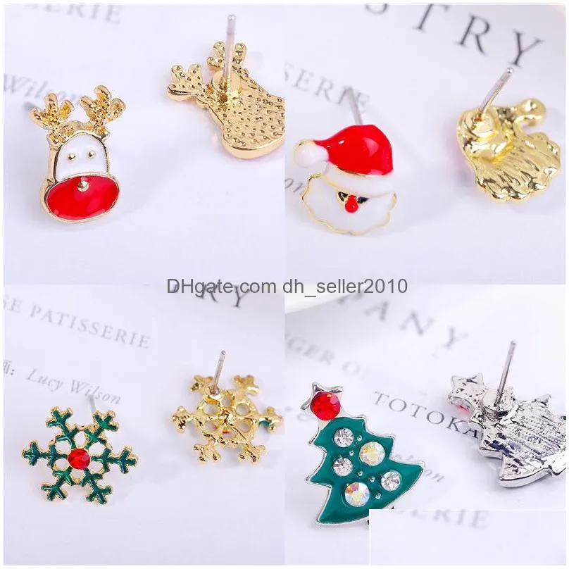 enamel crystal christams earrings santa reindeer snowflake stud earrings for girl women fashion jewelry will and sandy drop ship