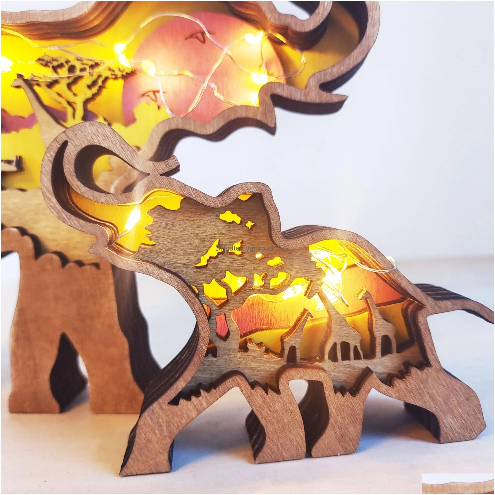 mon and son elephant craft 3d laser cut wood material home decor gift art crafts set forest animal table decoration elepants statues ornaments room
