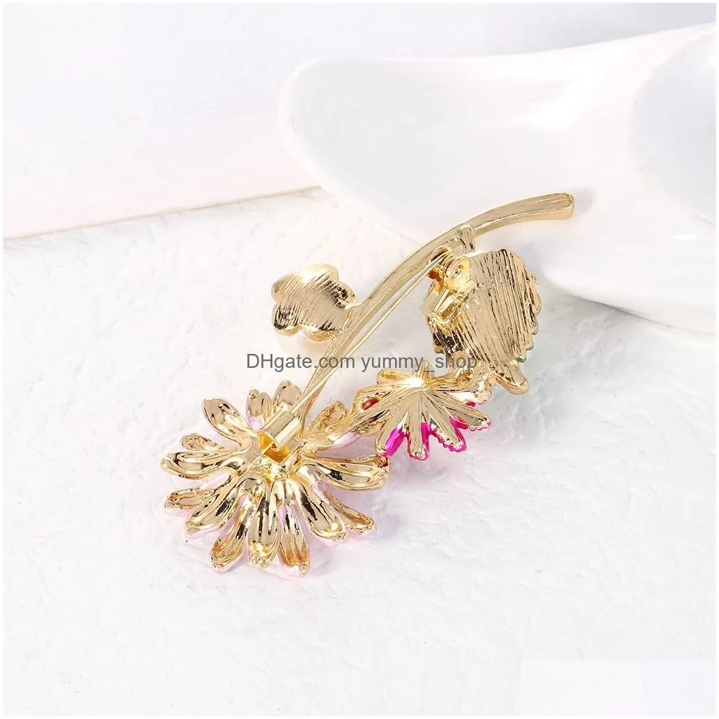 enamel daisy flower brooch pin business suit tops wedding dress corsage rhinestone brooches for women men fashion jewelry